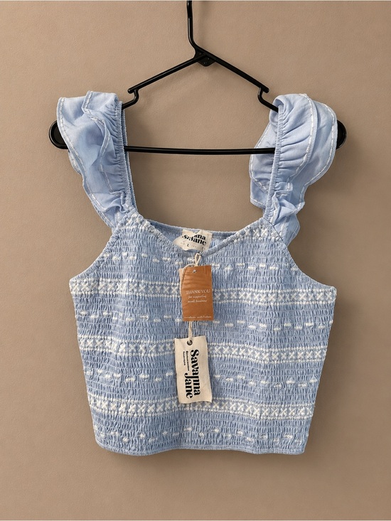 Savanna Jane Tops - Savanna Jane Light Blue Smocked Ruffle Strap Crop Top